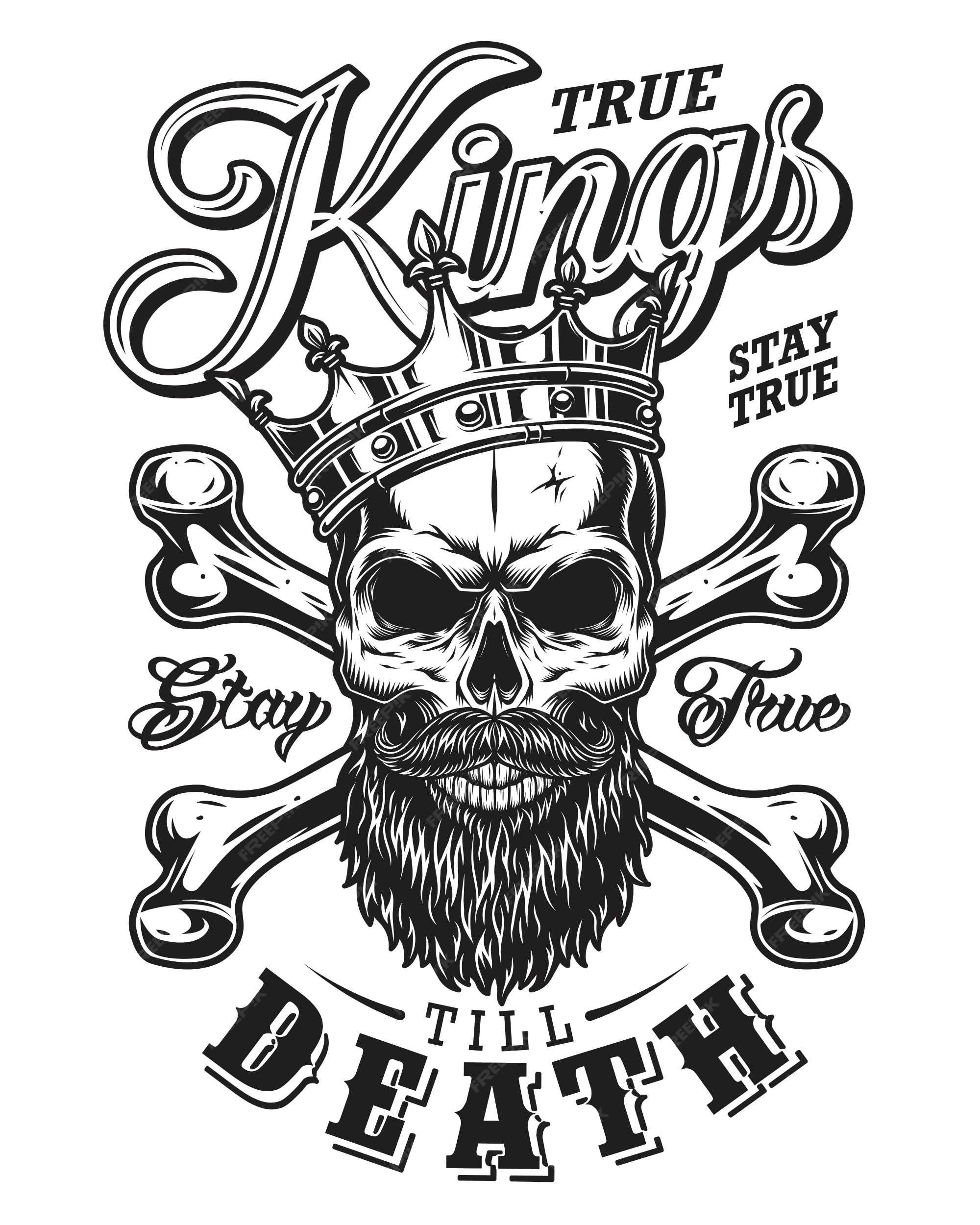 Premium Vector | Quote typography with black and white king skull in crown  with beard