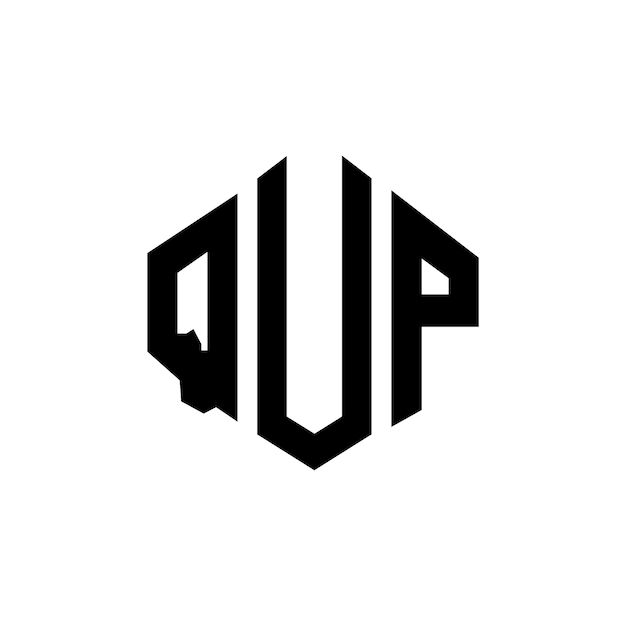 QUPのロゴデザインはポリゴンとキューブの形状でQUP (キュープ) のロゴデザインヘクサゴンベクトルロゴのテンプレート白と黒の色QUPのモノグラムビジネスと不動産のロゴ