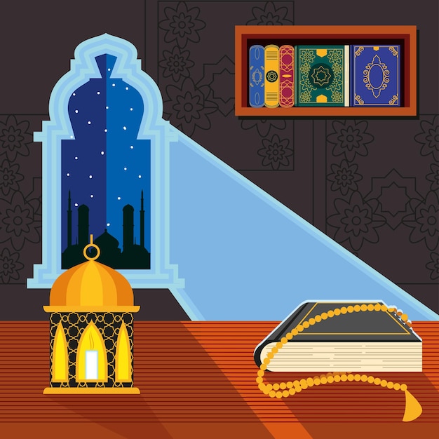 Quran lantern islamic room scene