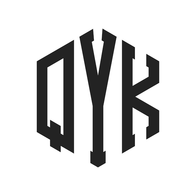 QYKのロゴデザイン イニシャルレター QYKモノグラム 六角形の形を用いたロゴ