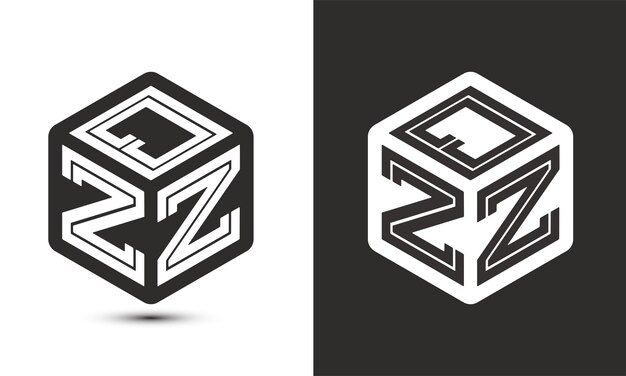 Vettore progettazione del logo delle lettere qz con logo del cubo dell'illustratore, logo vettoriale stile di sovrapposizione dei caratteri moderni dell'alfabeto. icona del logo premium business. colore bianco su sfondo nero