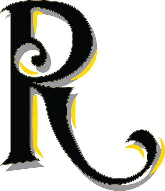 Vector r alphabeth for logo in black and gold colors