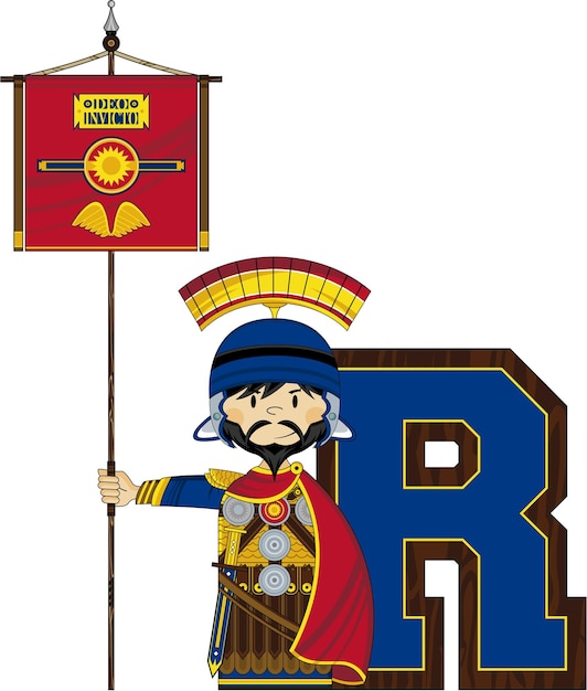 R is for Roman Banner Centurion Cartoon Alphabet Learning History Illustration