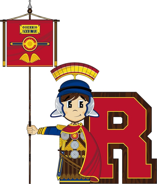 R is for Roman Centurion Soldier Cartoon Alphabet Learning Educational History Illustration