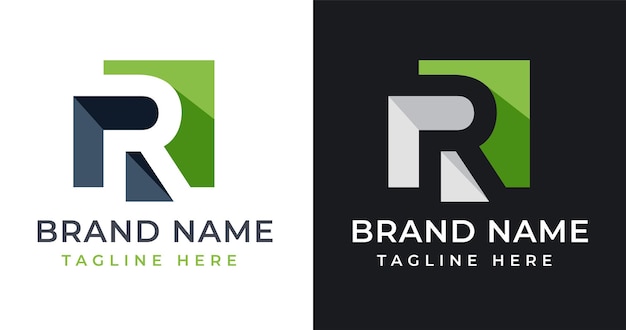 R Letter Logo Design met abstracte vierkante vormstijl