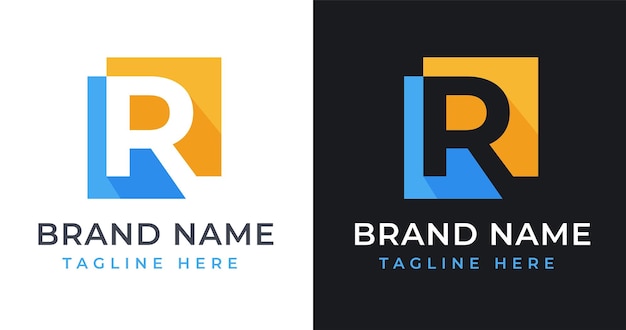 R Letter Logo Design met abstracte vierkante vormstijl