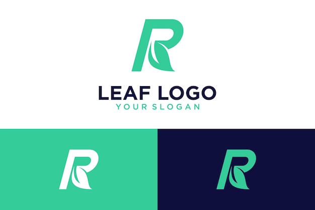 r letter logo ontwerp met blad of groen