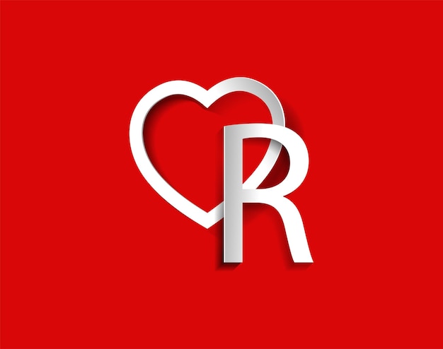 r letter with a heart on red background for lovers and friends