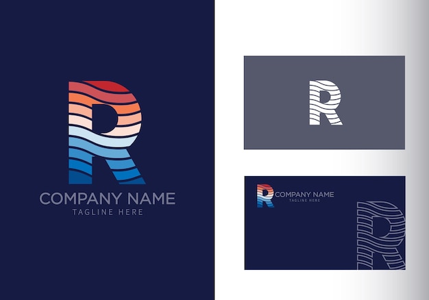 R letter with ocean waves and sunset beach vibes font style vector design template