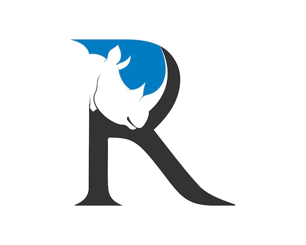 Vector r letter with rhino head inside