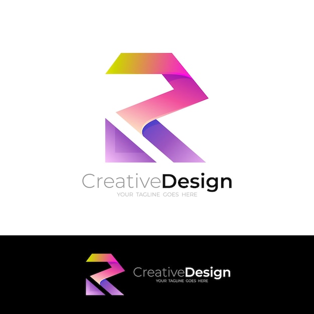 Vettore r logo design vettoriale 3d icone colorate logo a nastro