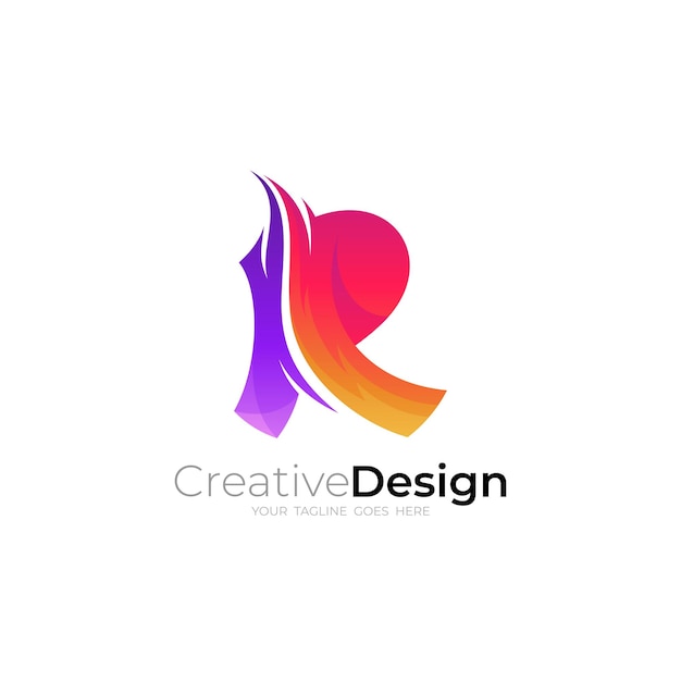 R logo and fire design combination 3d colorful