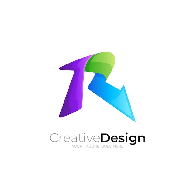 R logo Letter R logo and arrow design combination colorful logos