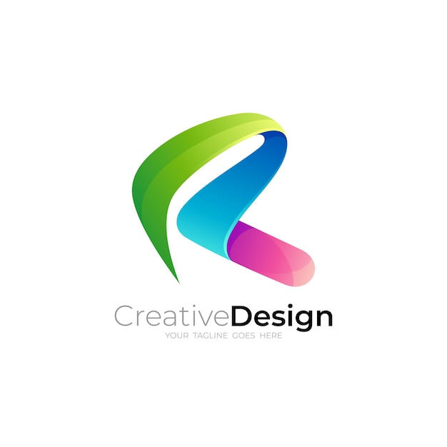 R logo with colorful design 3d colorful icon template business icons