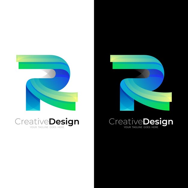 Logo r con design colorato moderno, stile 3d