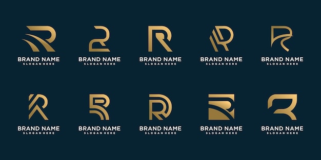 R-logocollectie met gouden creatief concept Premium Vector