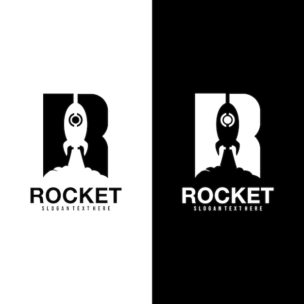 Vector r raket logo ontwerp vector