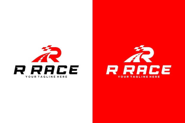 Ispirazione per il design del logo r e stradale per le corse e l'automotive