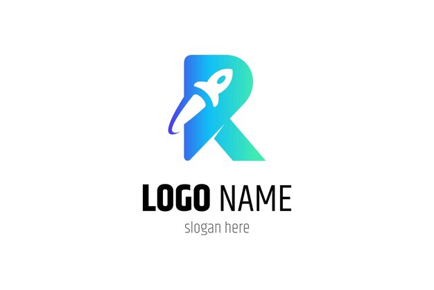 Progettazione del logo del razzo r con moderno concetto di stile di gradiente di colore