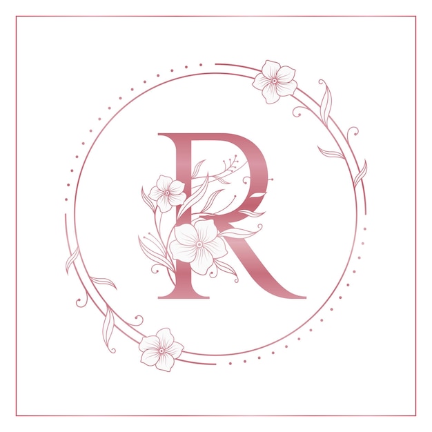 R Rose Gold Floral Circle Elegant Logo