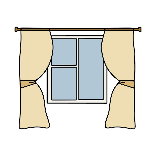 Raam en gordijnen vector interieur van huis kamer Huis venster Vector illustratie