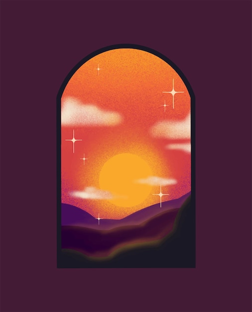 Raam zonsondergang vector ontwerp