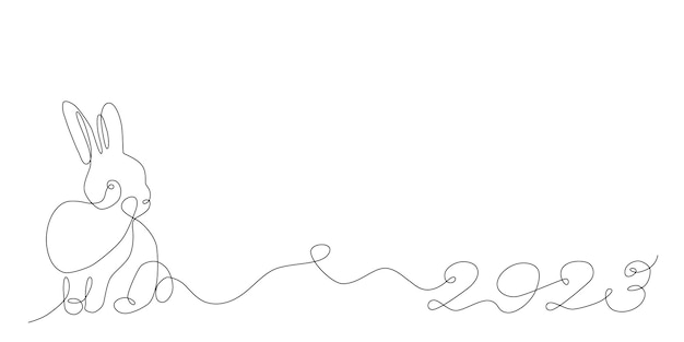 Кролик абстрактный одна непрерывная линия иллюстрации Современный минималистский стиль кролик символ 2023 года силуэт для плакатов веб-баннеры открытки