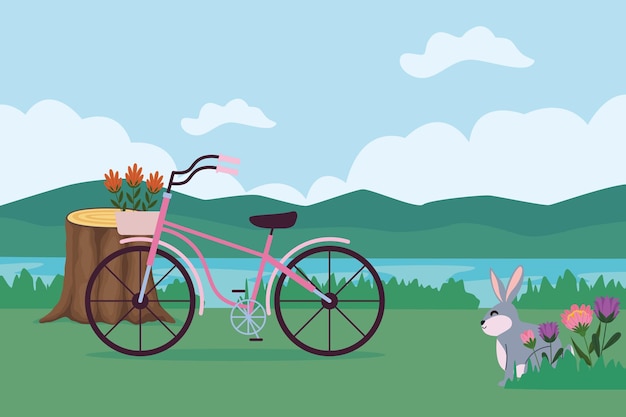 Кролик и велосипед в пейзаже