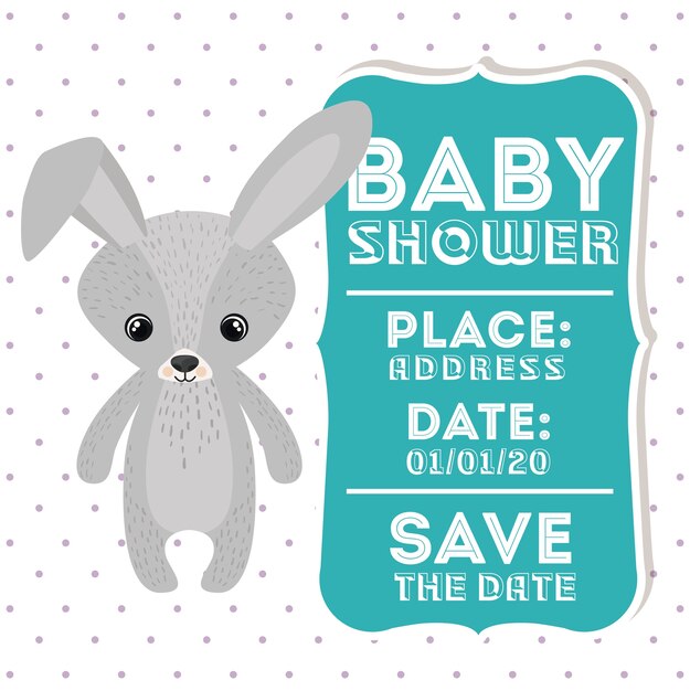 rabbit animal baby shower card icon 