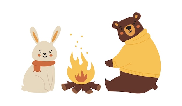 Rabbit And Bear Warming Up