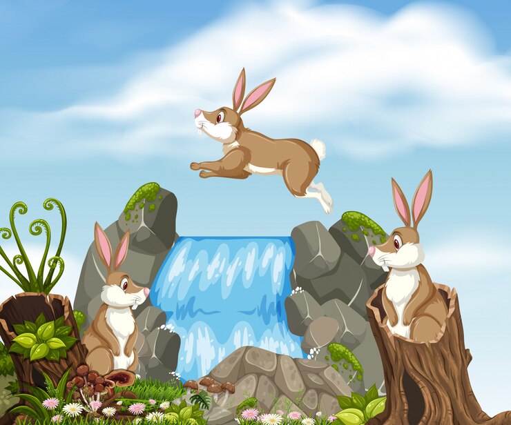 Vector rabbit in beautiful nature
