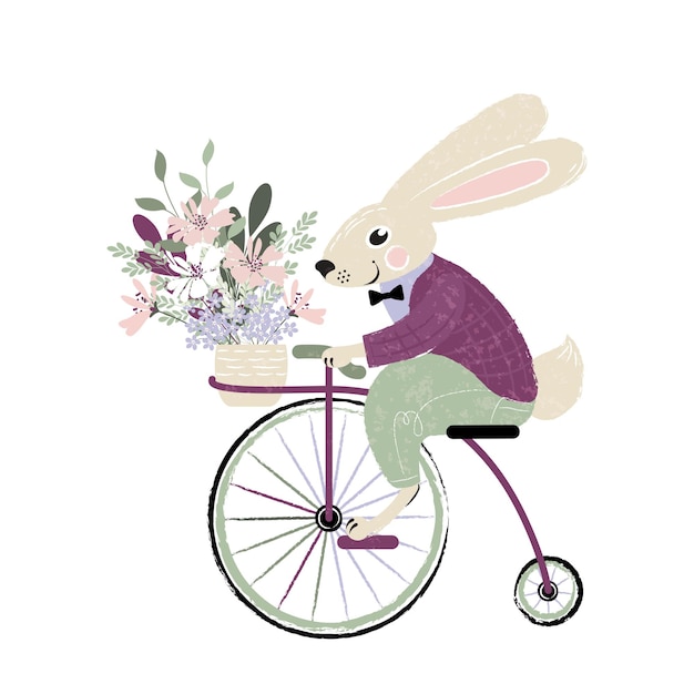 Rabbit on a bicycle with flowers