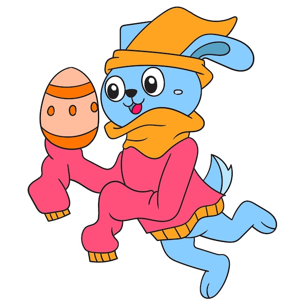 The rabbit brings painted eggs for easter, illustration art. doodle icon image kawaii.