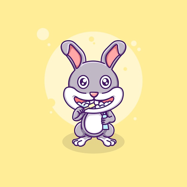 Vector rabbit brushing teeth