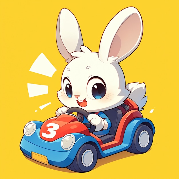 A rabbit in a bumper car cartoon style