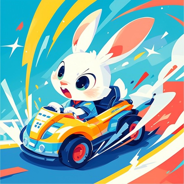 Vector a rabbit in a bumper car cartoon style