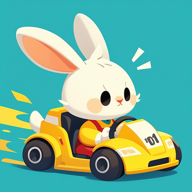 Vector a rabbit in a bumper car cartoon style