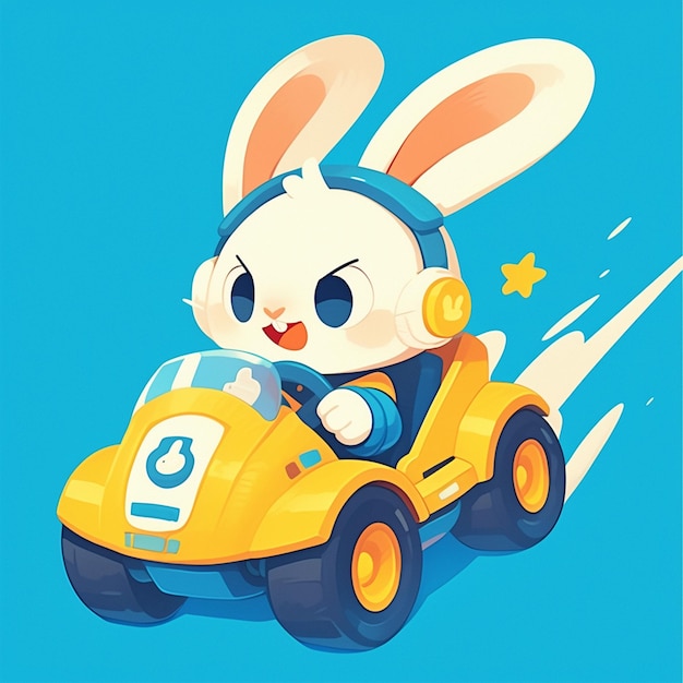 Vector a rabbit in a bumper car cartoon style