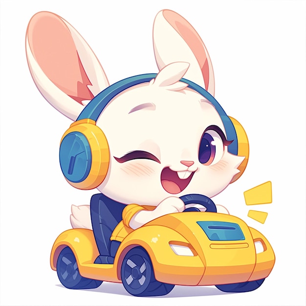 Vector a rabbit in a bumper car cartoon style