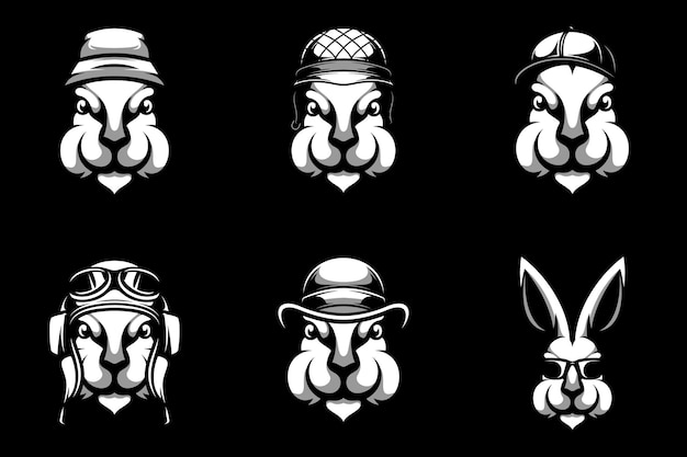 Vector rabbit bundle black and white