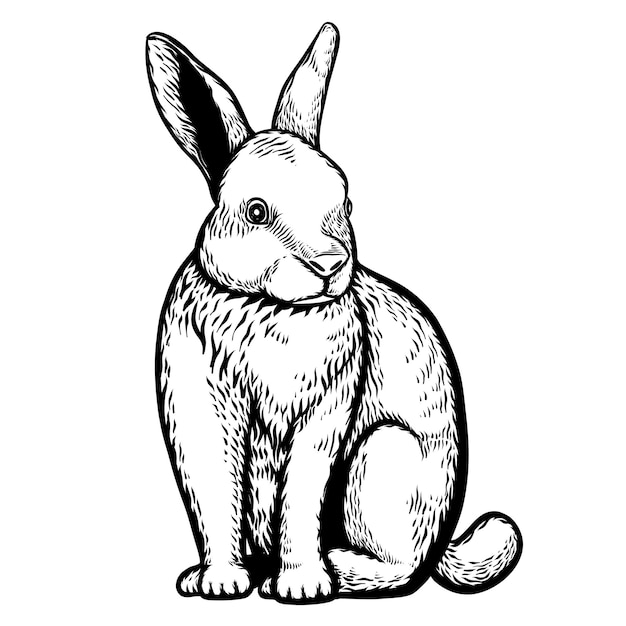 Rabbit or bunny engraving vector isolated on white background