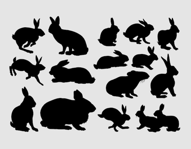 Vector rabbit and bunny pet animal action silhouette