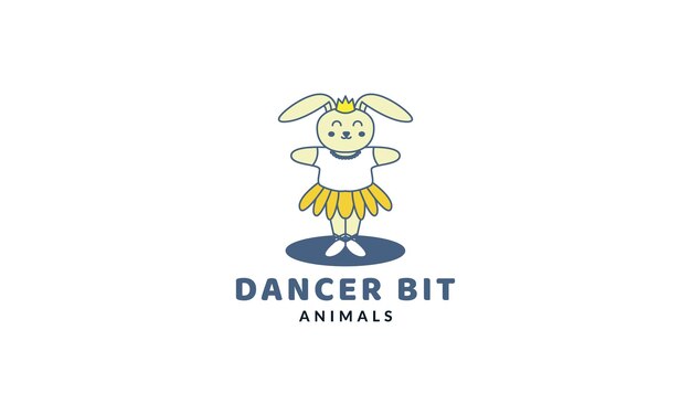 Rabbit or bunny or pet as dancer cute cartoon logo vector  illustration