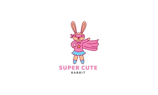 Coniglio o coniglietto o animale domestico come supereroe simpatico cartone animato logo illustrazione vettoriale