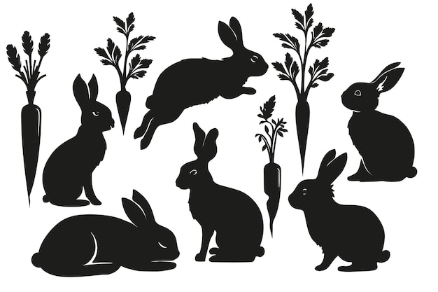 Rabbit bunny silhouette Easter vector animal ear black shape graphic