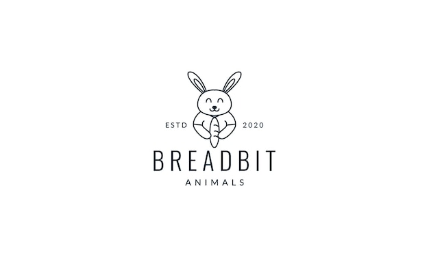 Rabbit or bunny with bread line cute cartoon logo vector illustration design