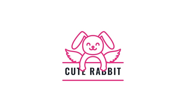 Rabbit or bunny with wings cute cartoon logo vector illustration design