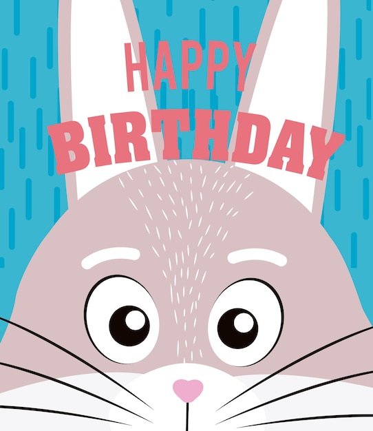 Rabbit cartoon on happy birthday card 