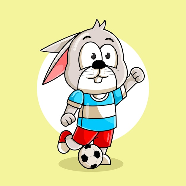 Rabbit cartoon kicking the ball illustration