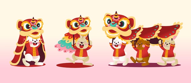벡터 사자춤 의상 공연 중국 설날 벡터의 토끼 캐릭터